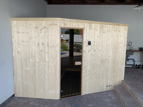 Cedrová finská sauna 300×200 cm — interiér z červeného cedru